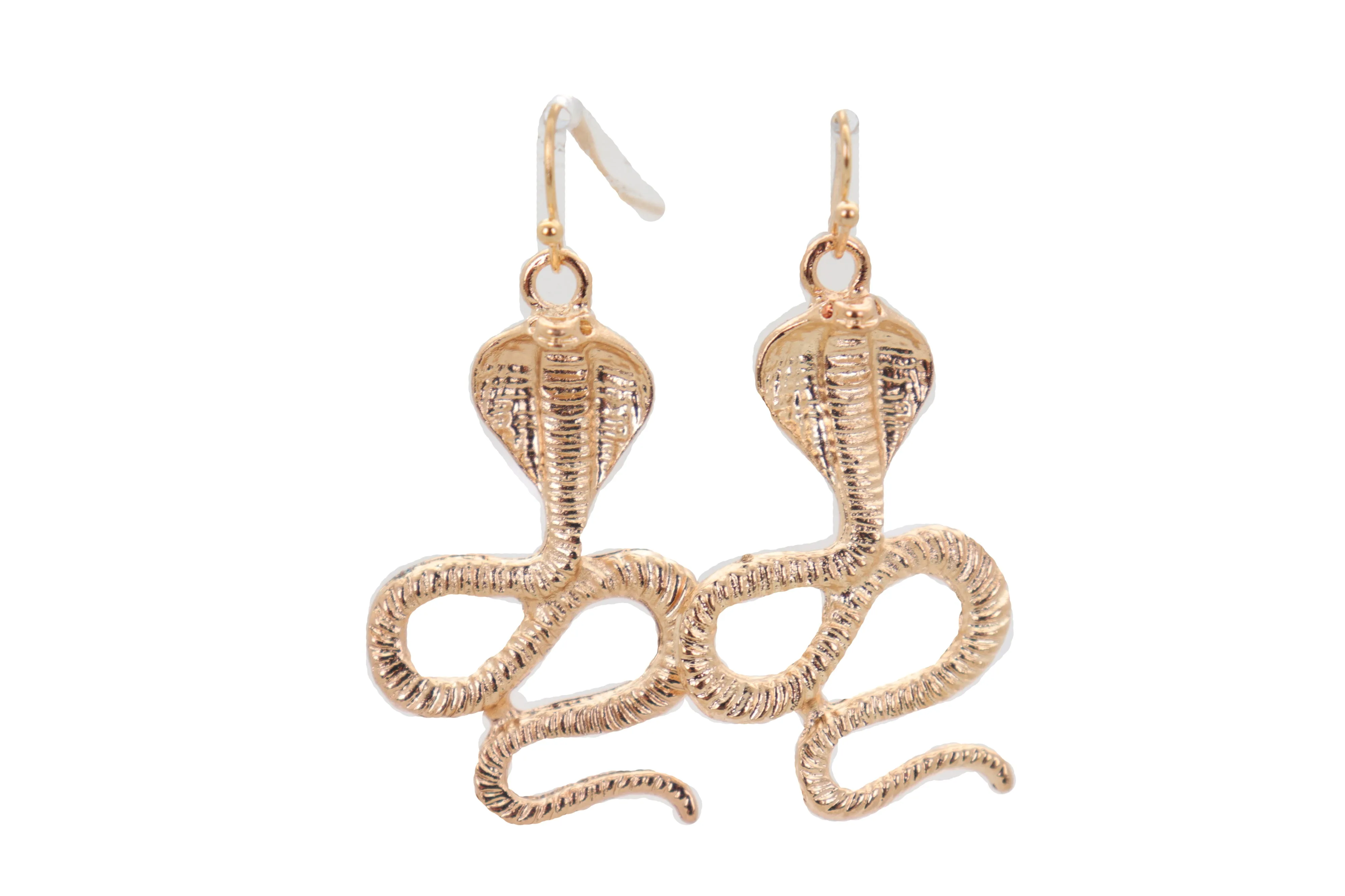 Hook Earrings Set Gold Metal Cobra Snake Charm Great Look