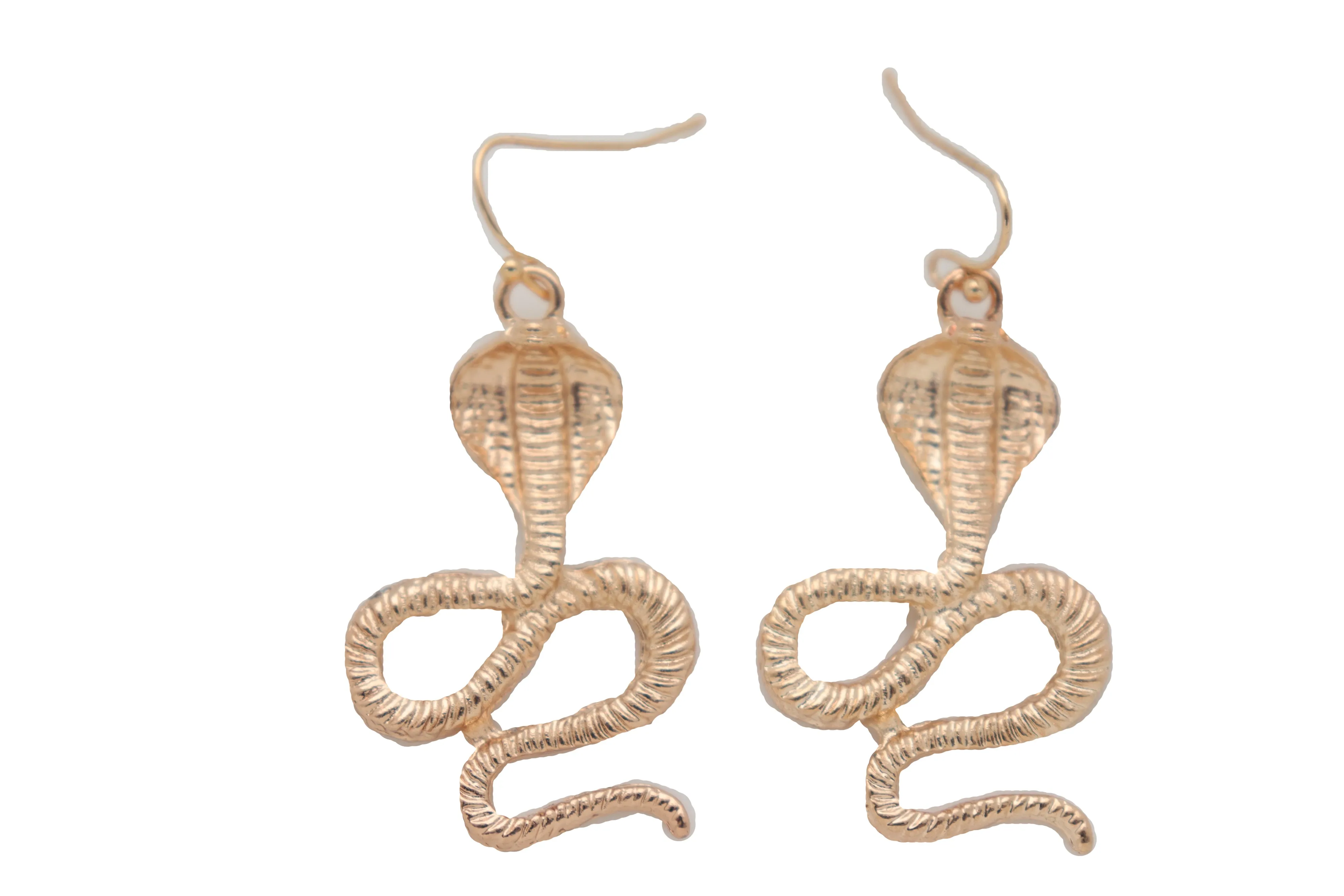 Hook Earrings Set Gold Metal Cobra Snake Charm Great Look