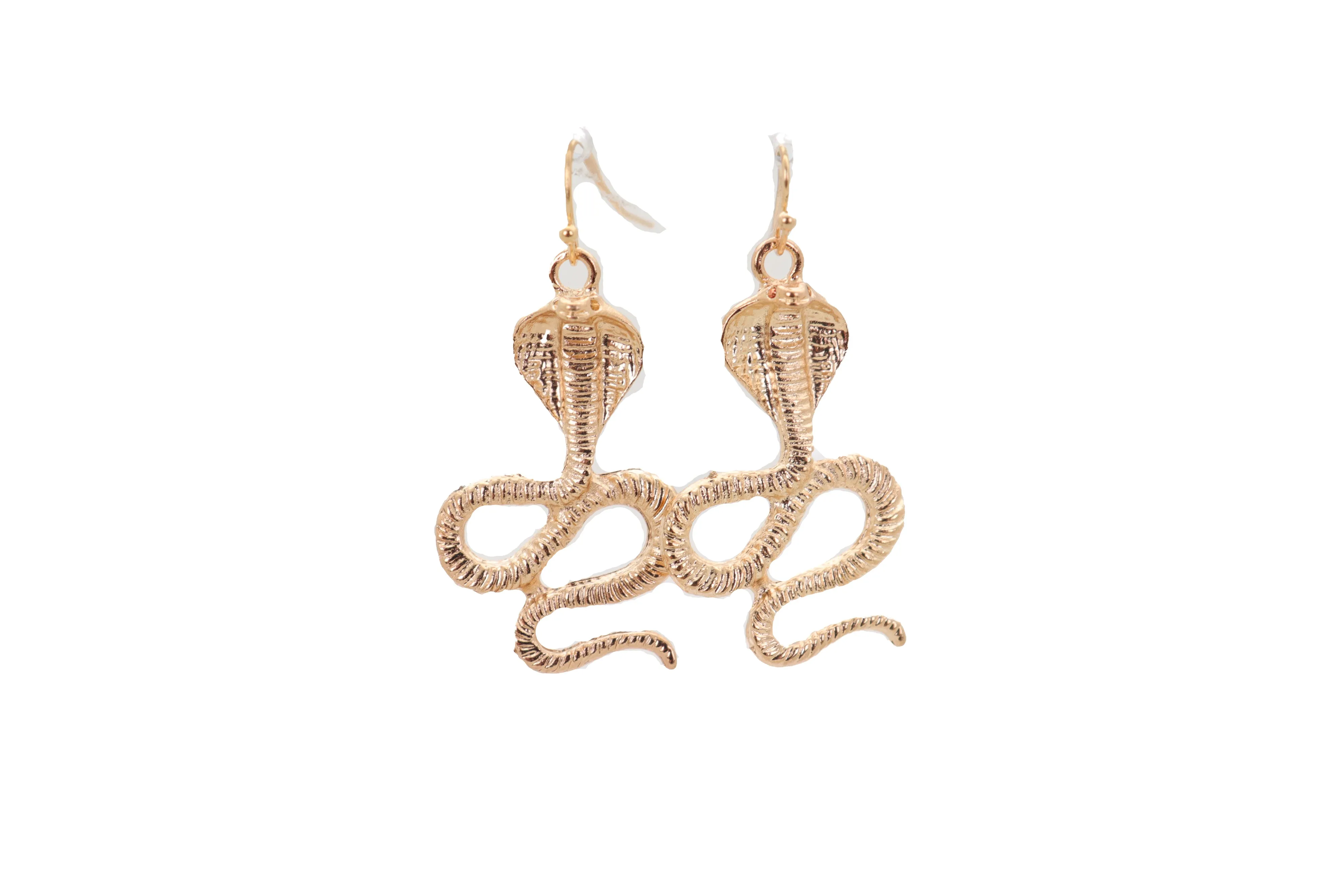 Hook Earrings Set Gold Metal Cobra Snake Charm Great Look