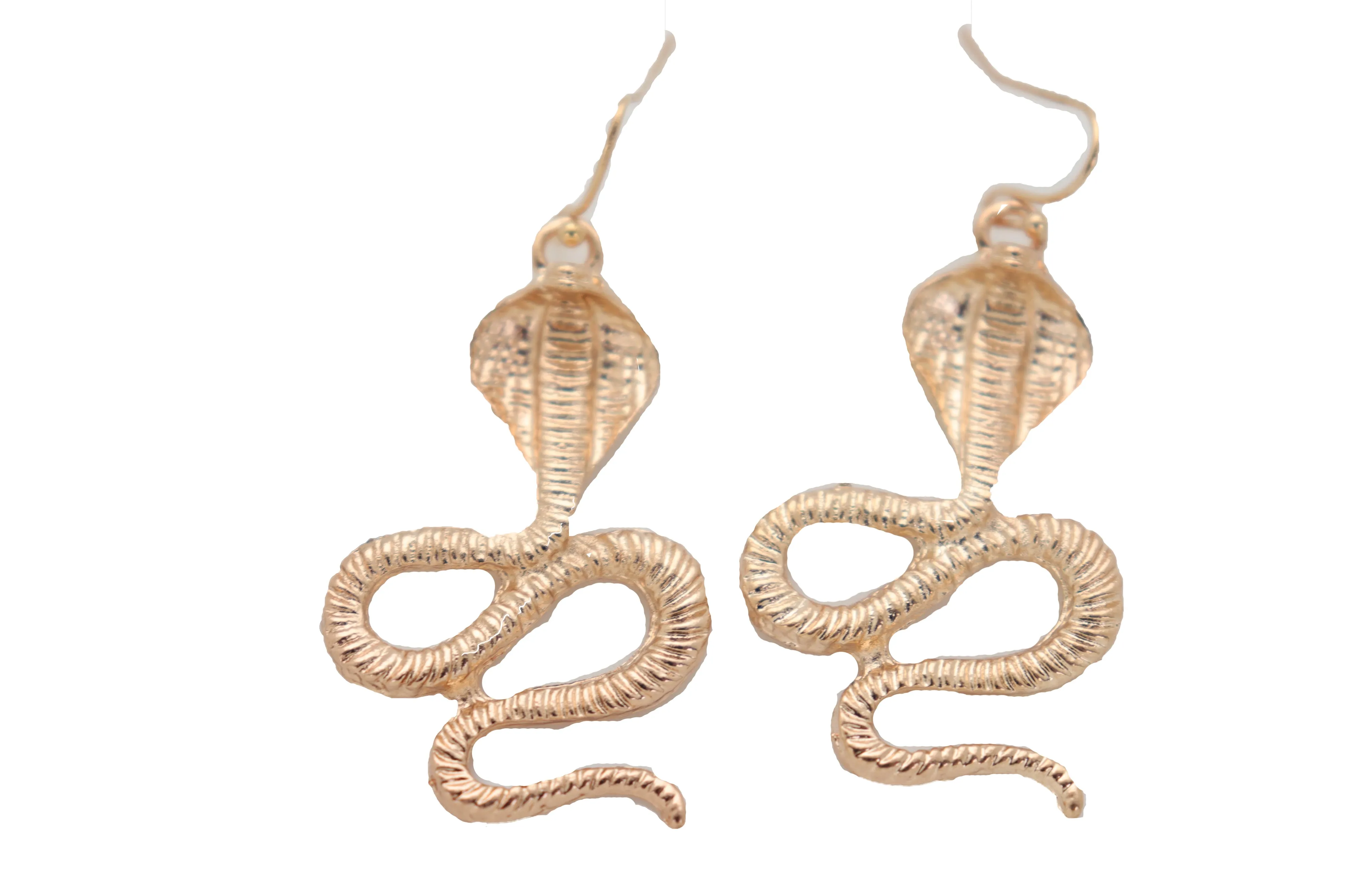 Hook Earrings Set Gold Metal Cobra Snake Charm Great Look