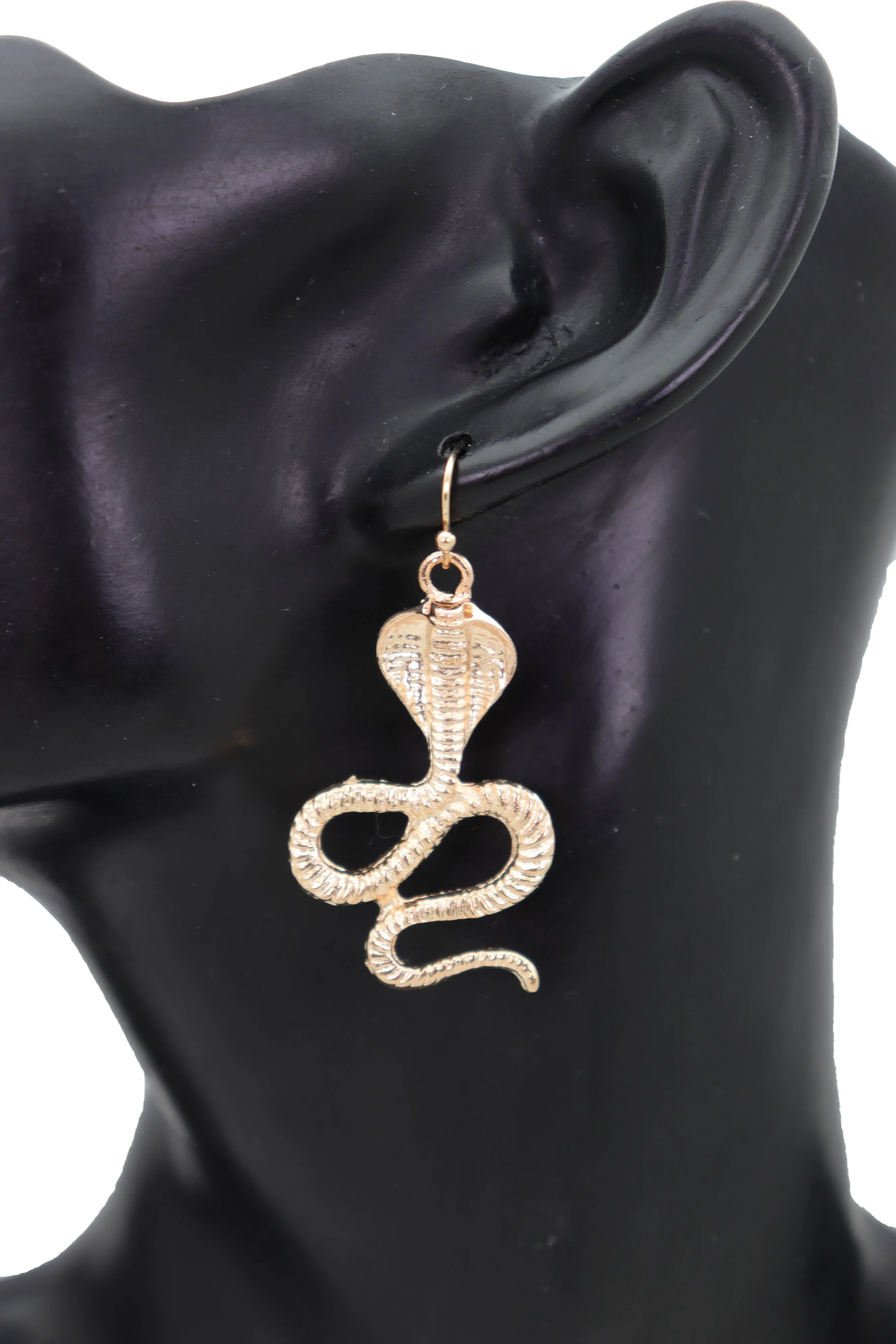 Hook Earrings Set Gold Metal Cobra Snake Charm Great Look