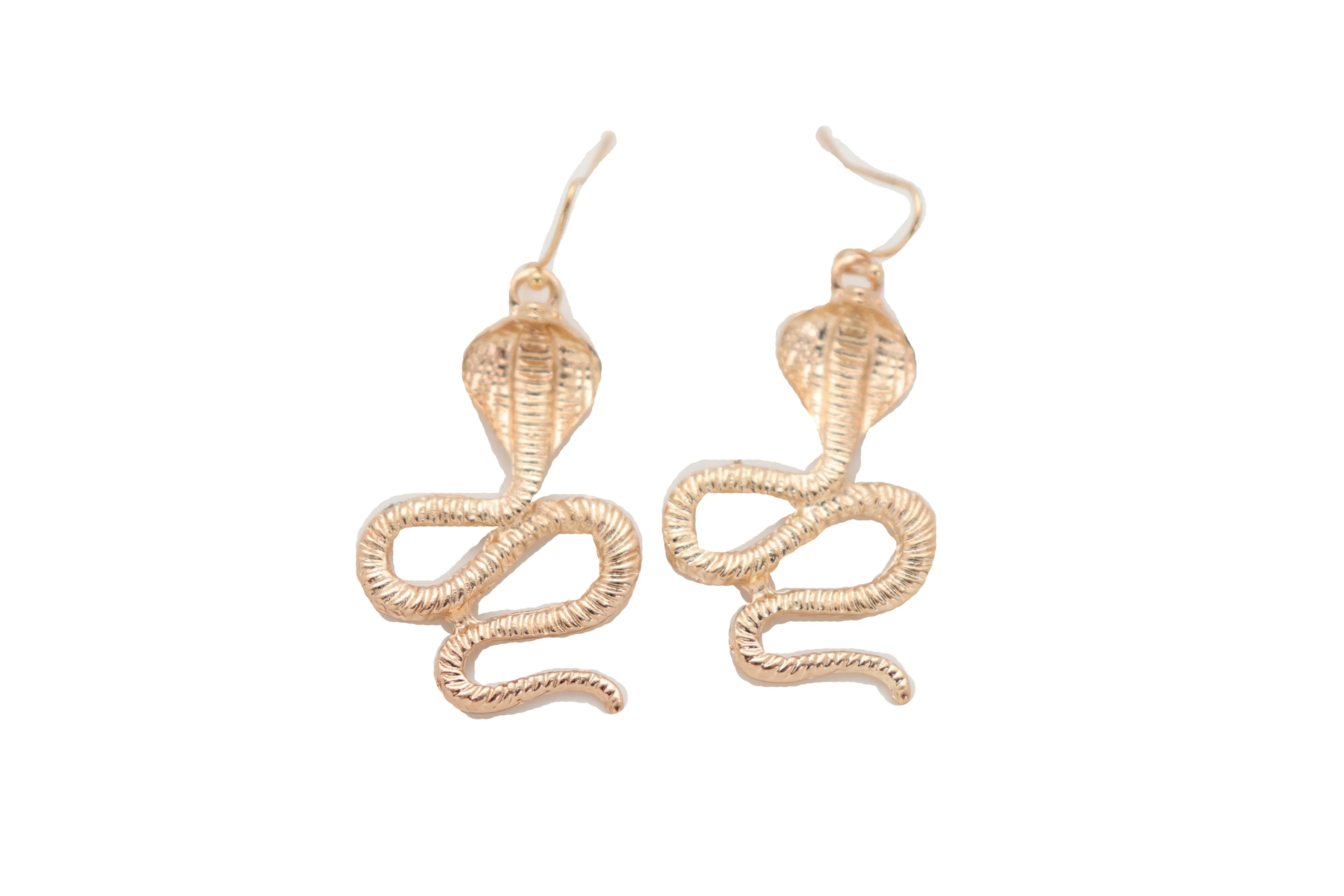 Hook Earrings Set Gold Metal Cobra Snake Charm Great Look