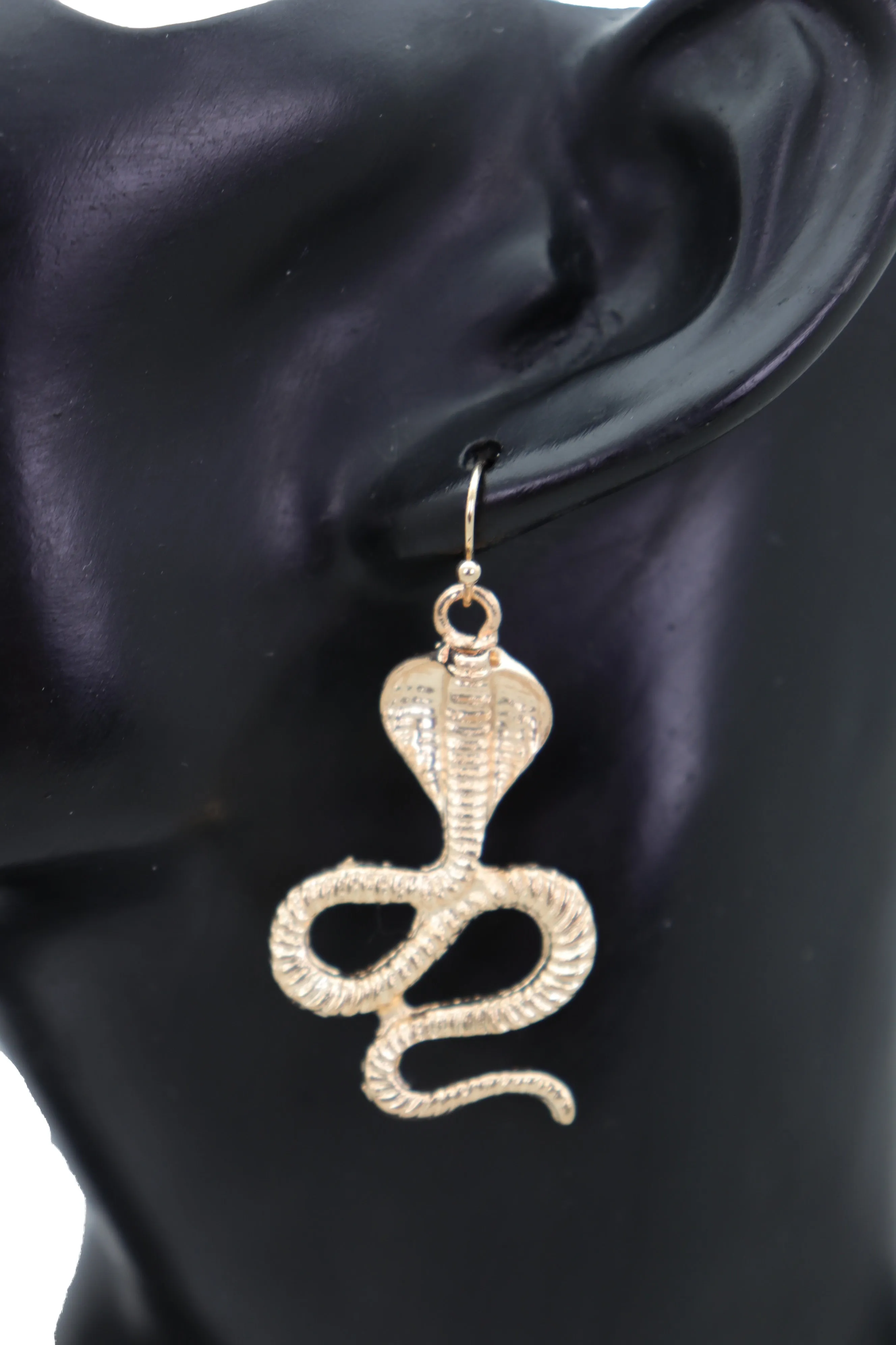 Hook Earrings Set Gold Metal Cobra Snake Charm Great Look