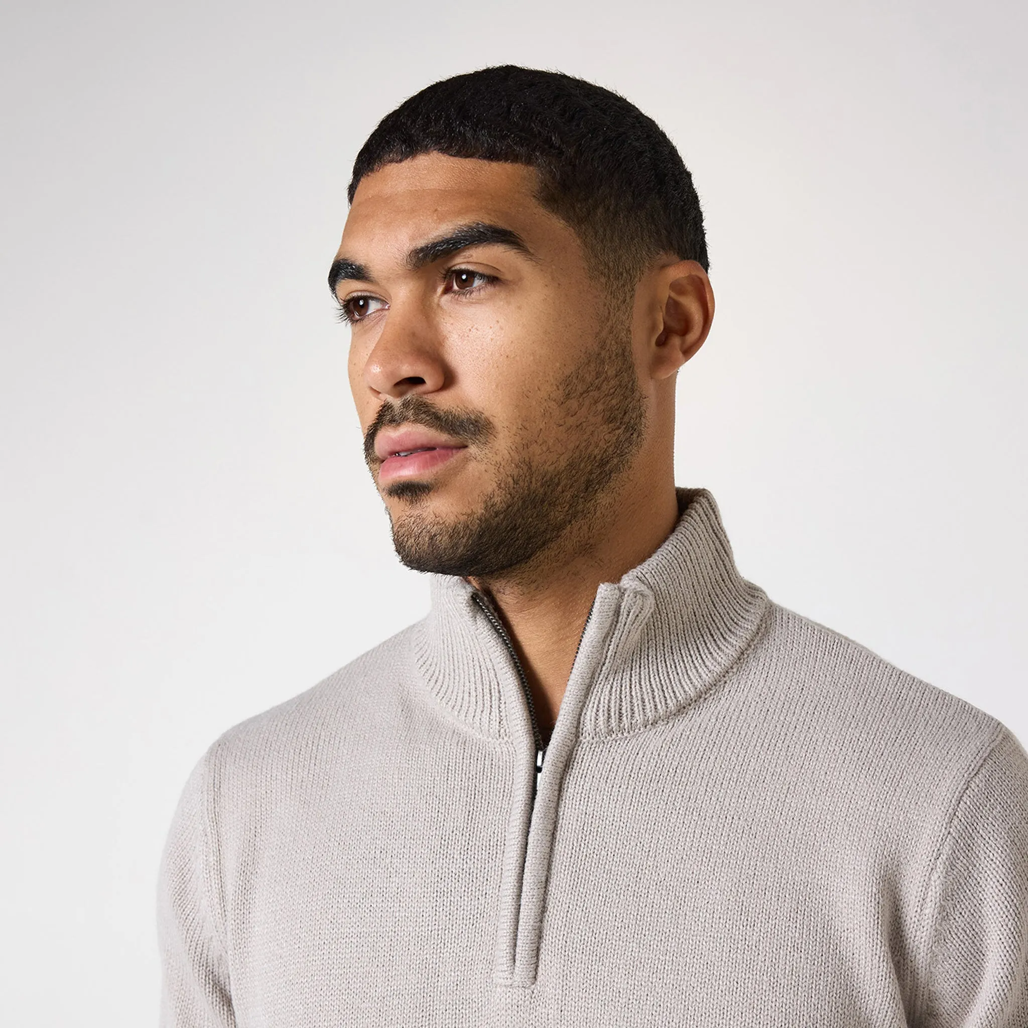 Knit 1/4 Zip Funnel Neck | Stone