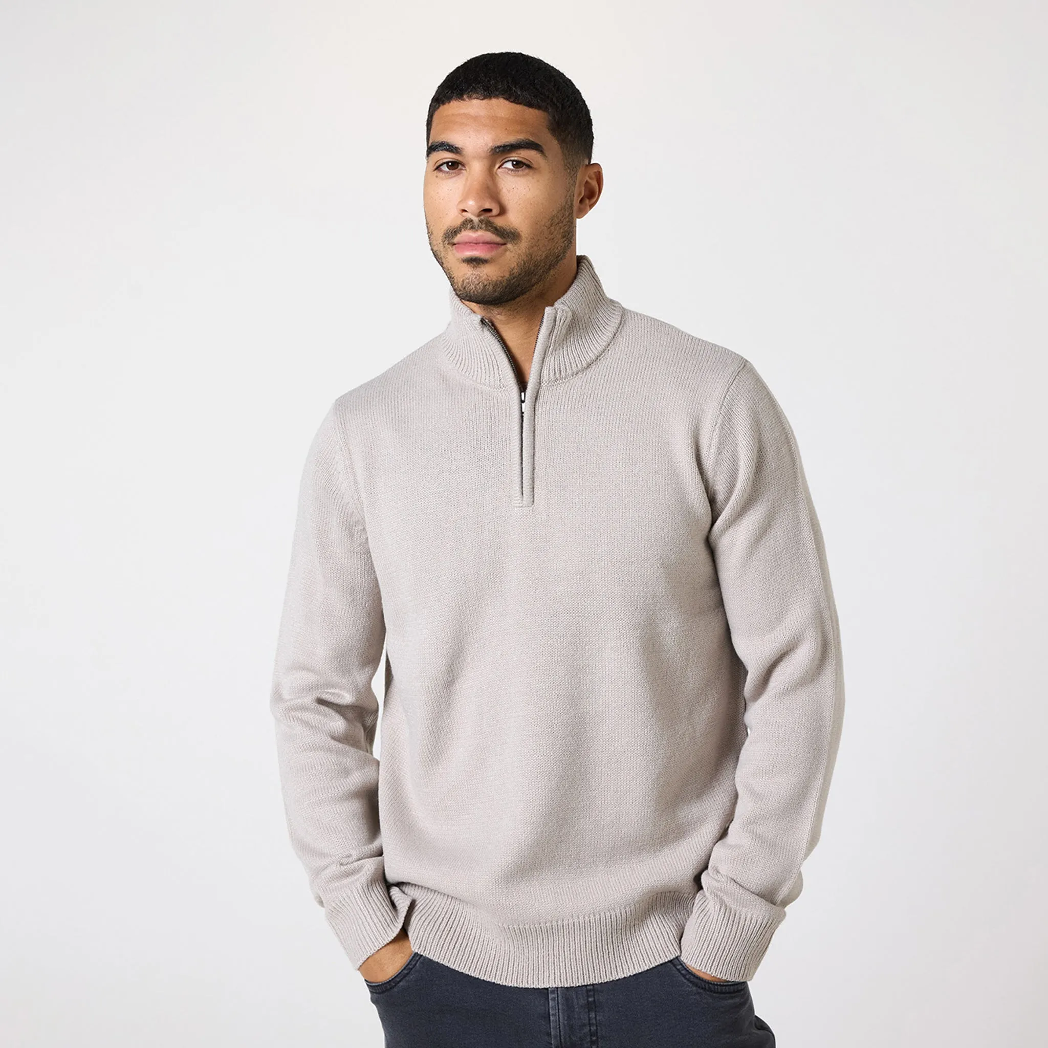 Knit 1/4 Zip Funnel Neck | Stone