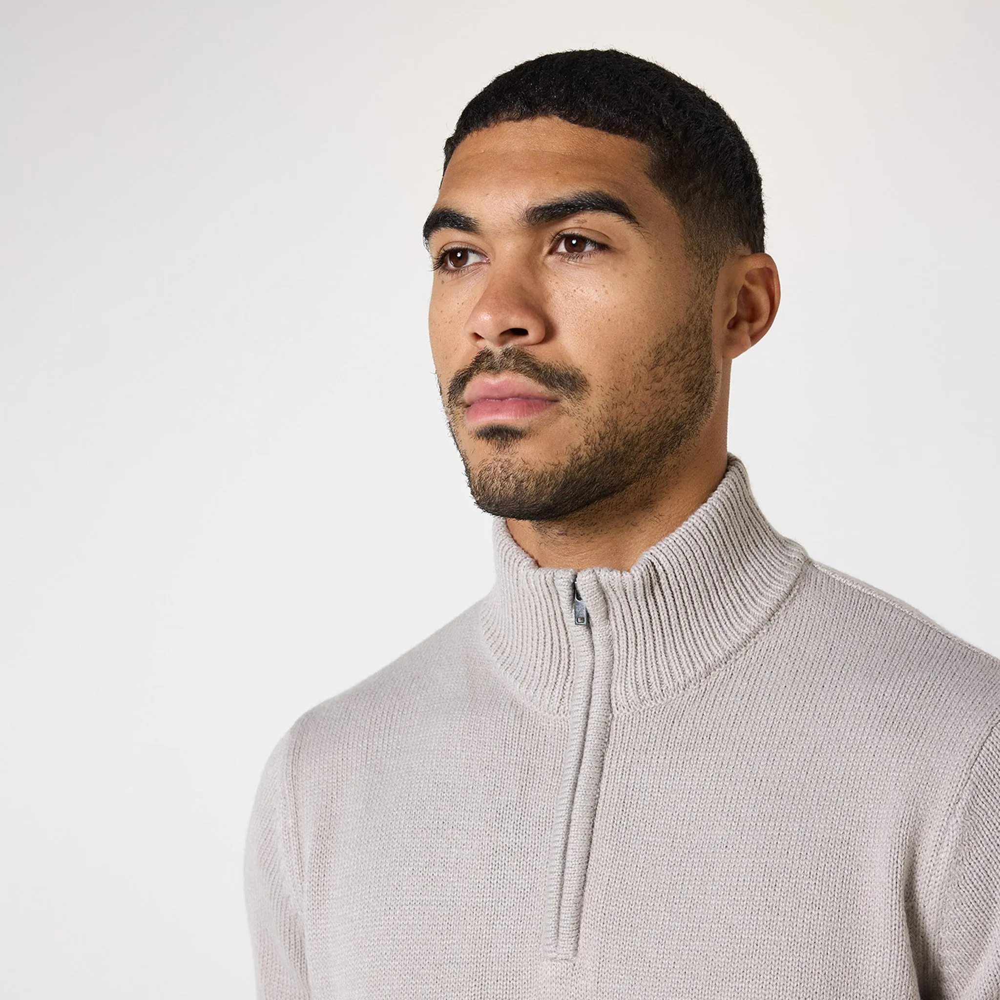 Knit 1/4 Zip Funnel Neck | Stone