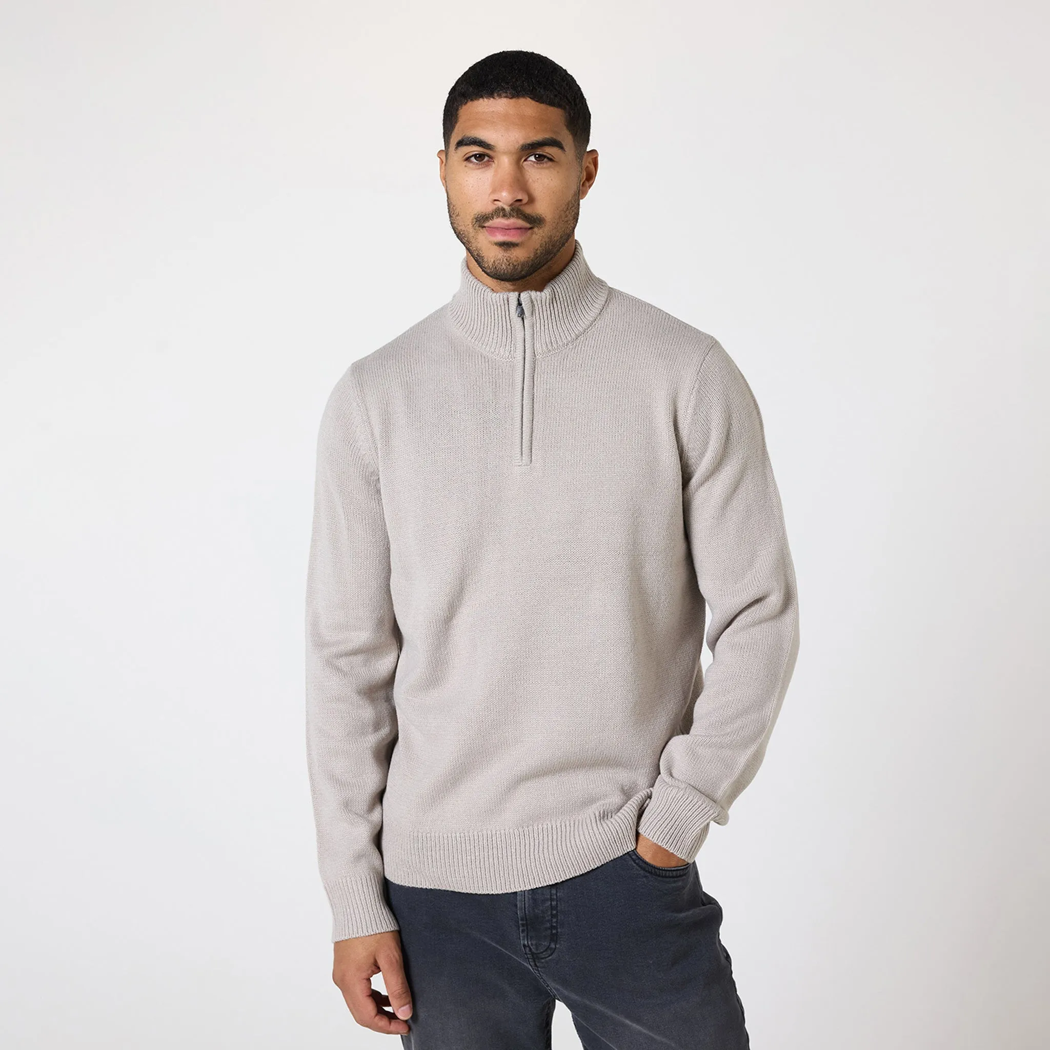 Knit 1/4 Zip Funnel Neck | Stone