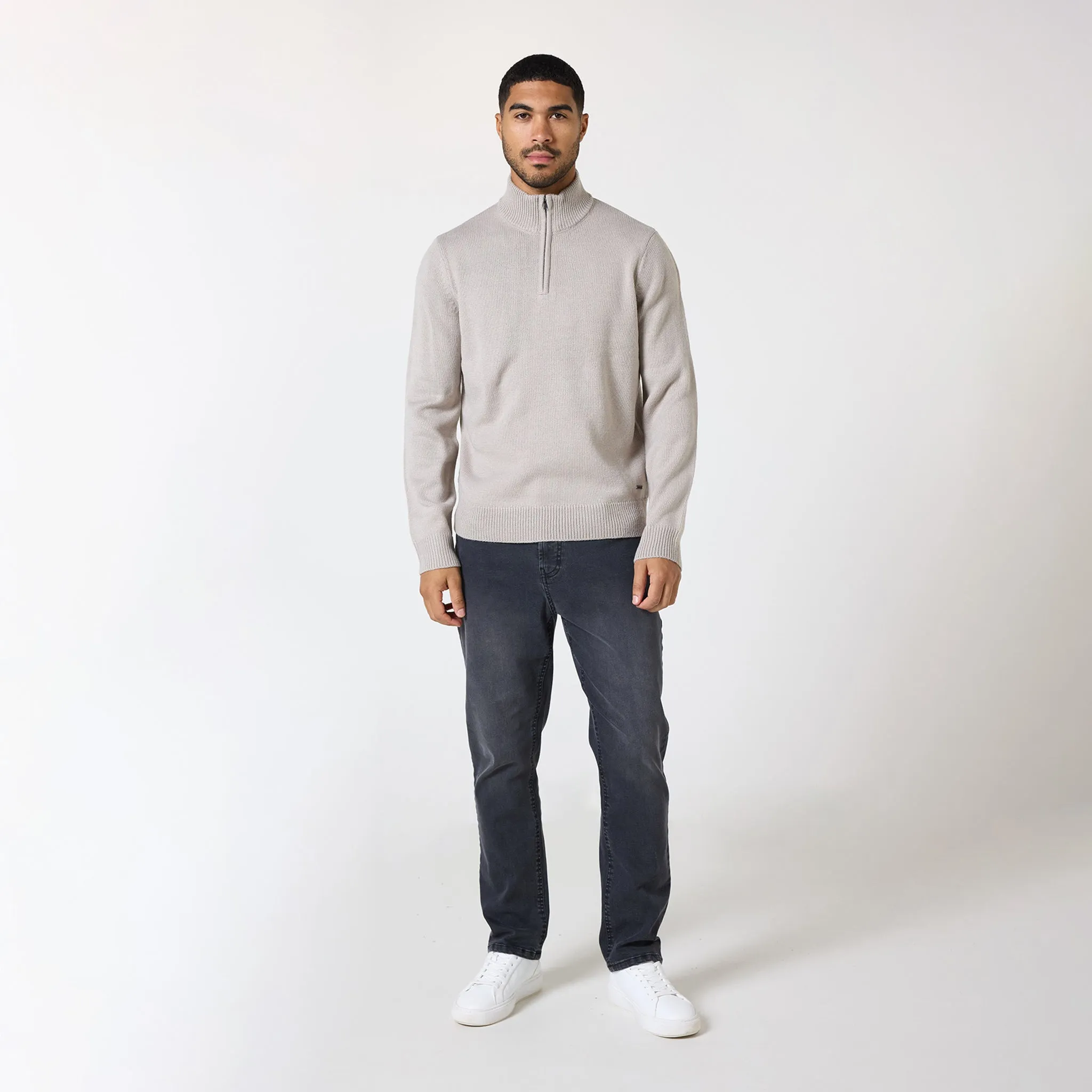 Knit 1/4 Zip Funnel Neck | Stone