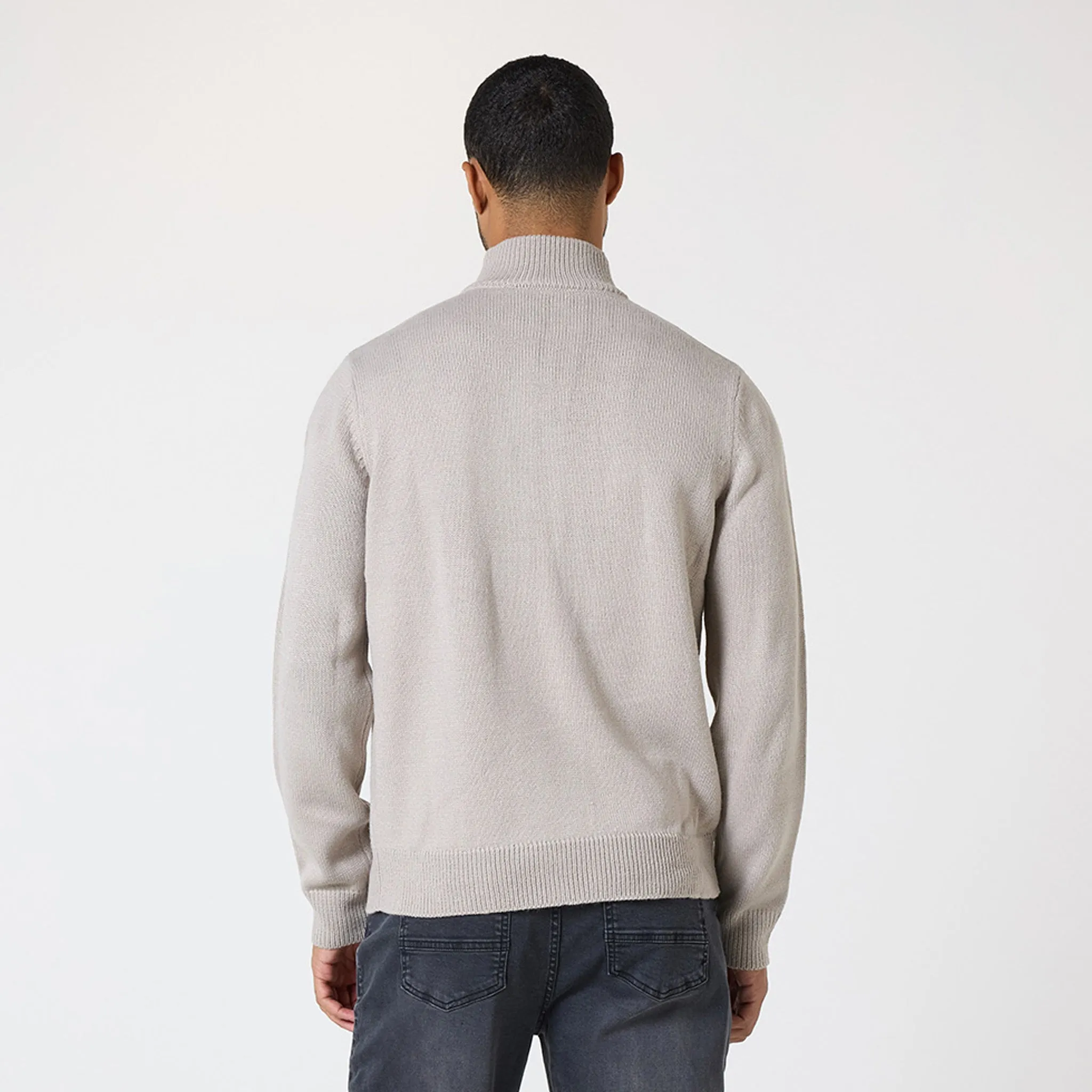 Knit 1/4 Zip Funnel Neck | Stone