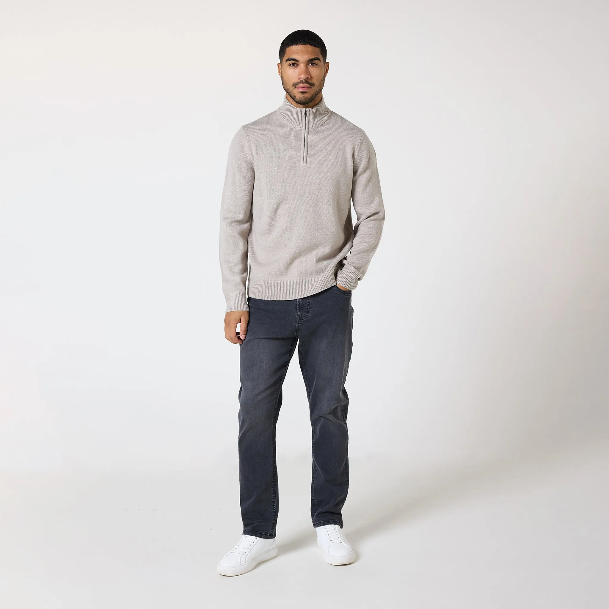 Knit 1/4 Zip Funnel Neck | Stone