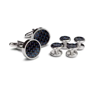 Knitted Black and Blue Cufflinks and Studs