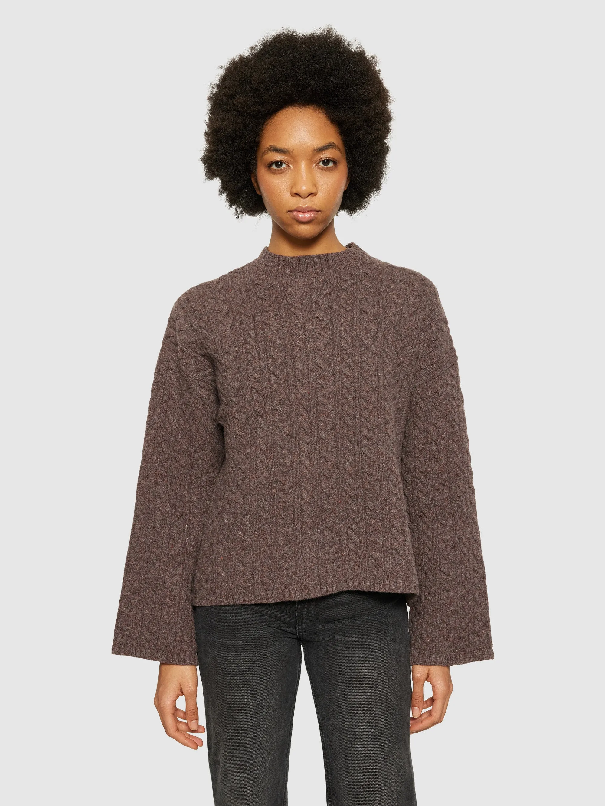 Lambswool cable crew neck - RWS - Demitasse (brown)