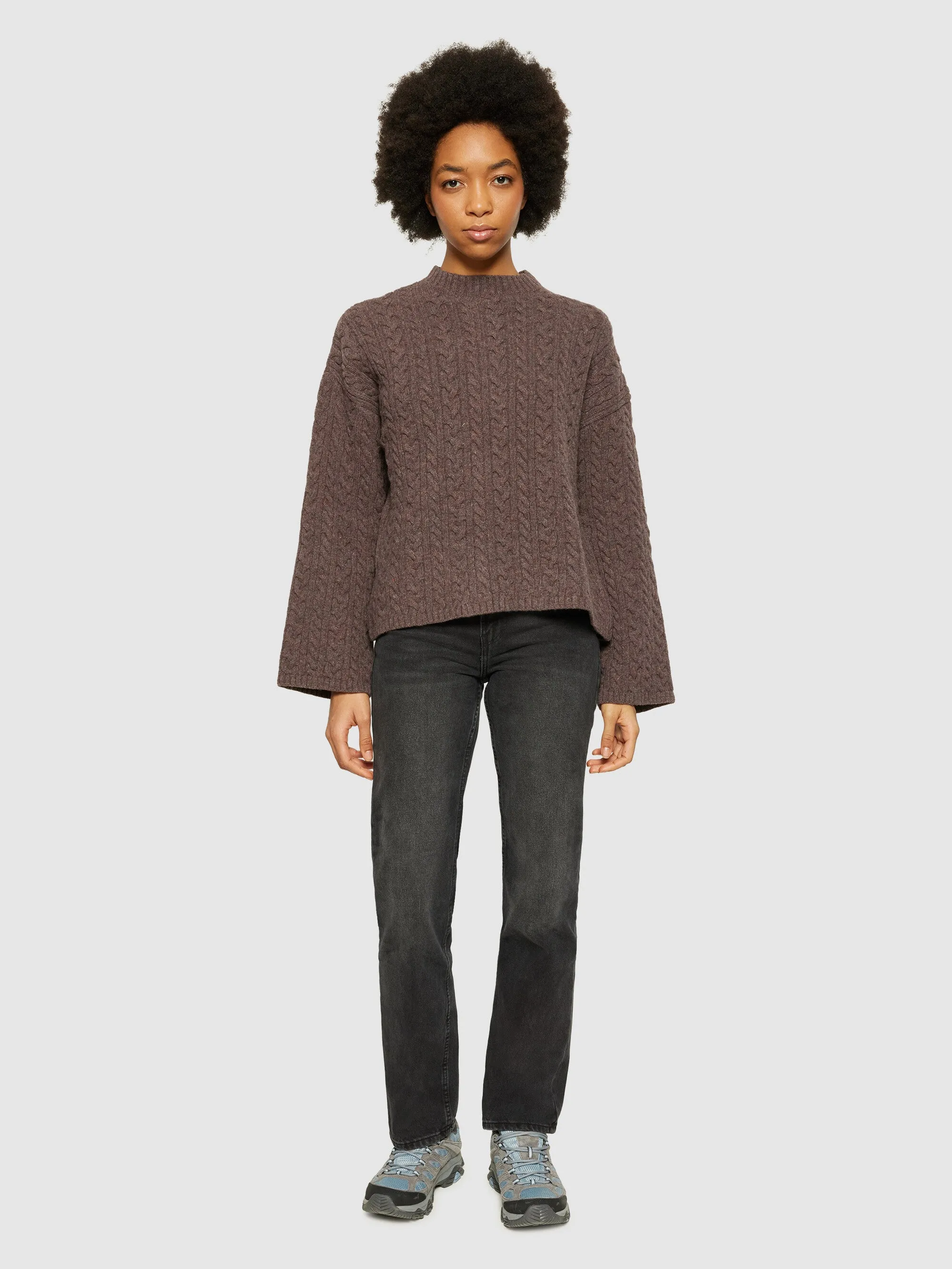 Lambswool cable crew neck - RWS - Demitasse (brown)