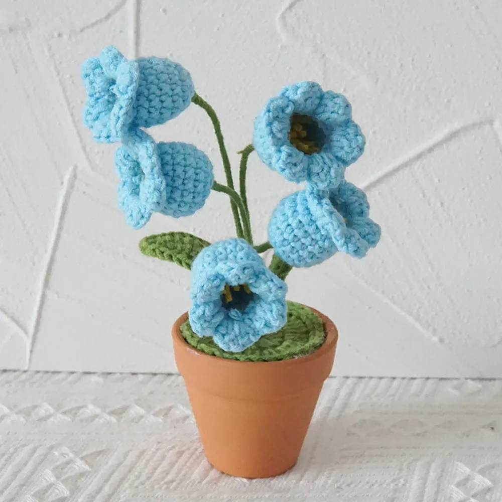 Lily of the Valley Potted Plants Completed Hand Woven Knitted Potted Plants Gift for Handicraft Lover