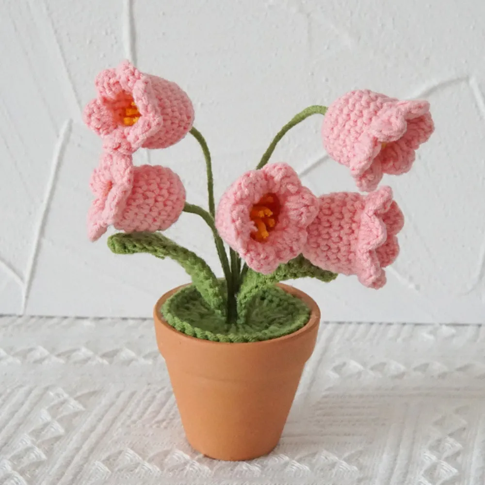 Lily of the Valley Potted Plants Completed Hand Woven Knitted Potted Plants Gift for Handicraft Lover