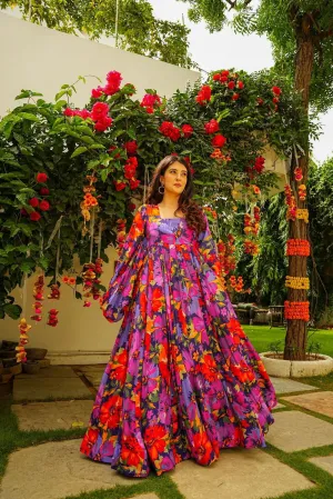 Multi Color Beautiful and Stylish Full Flair Gown for Women