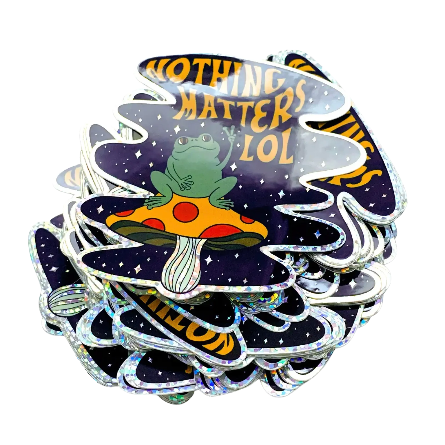 Nothing Matters Sparkly Frog Mushroom 3" Sticker (FREE SHIPPING)