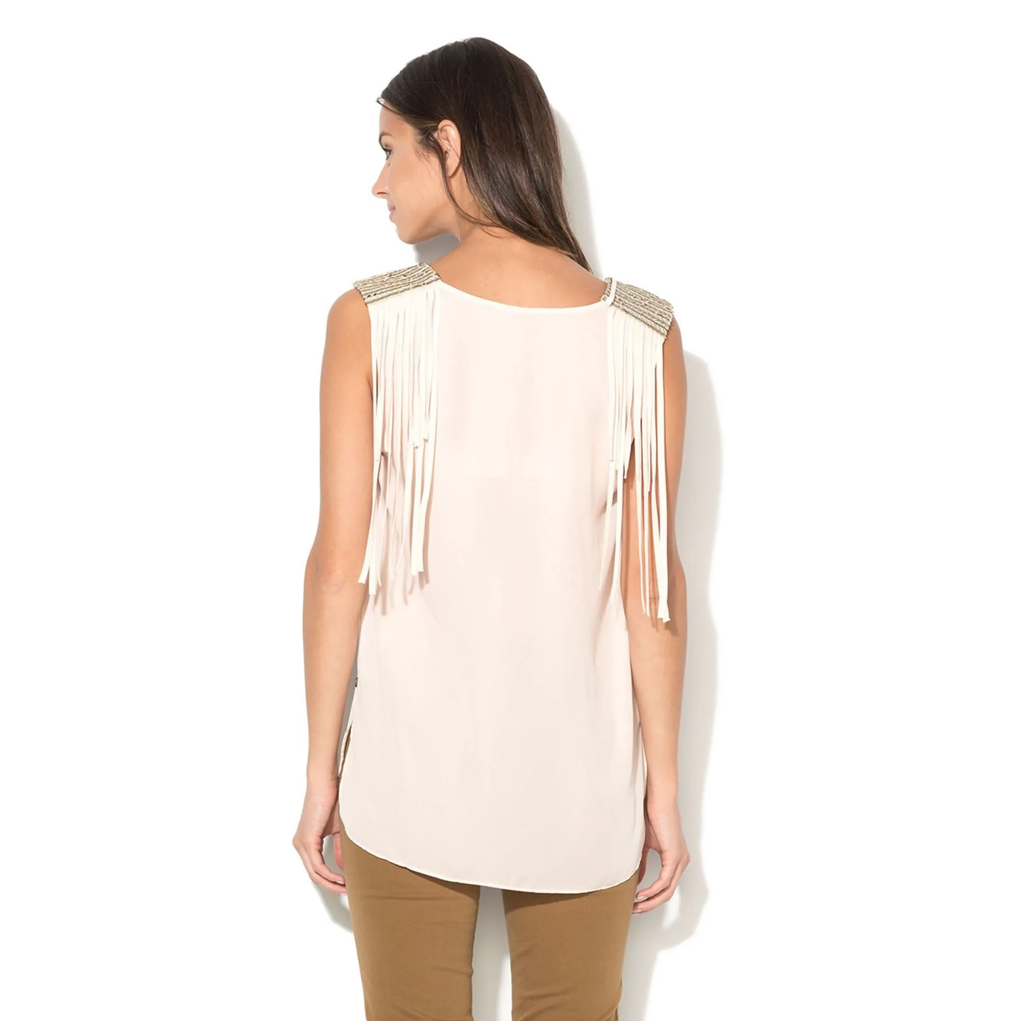 P.E.P.E J.E.A.N.S - Women 'Pale pink' Sleeveless with fringes Elisse Tops Blouse PJ882