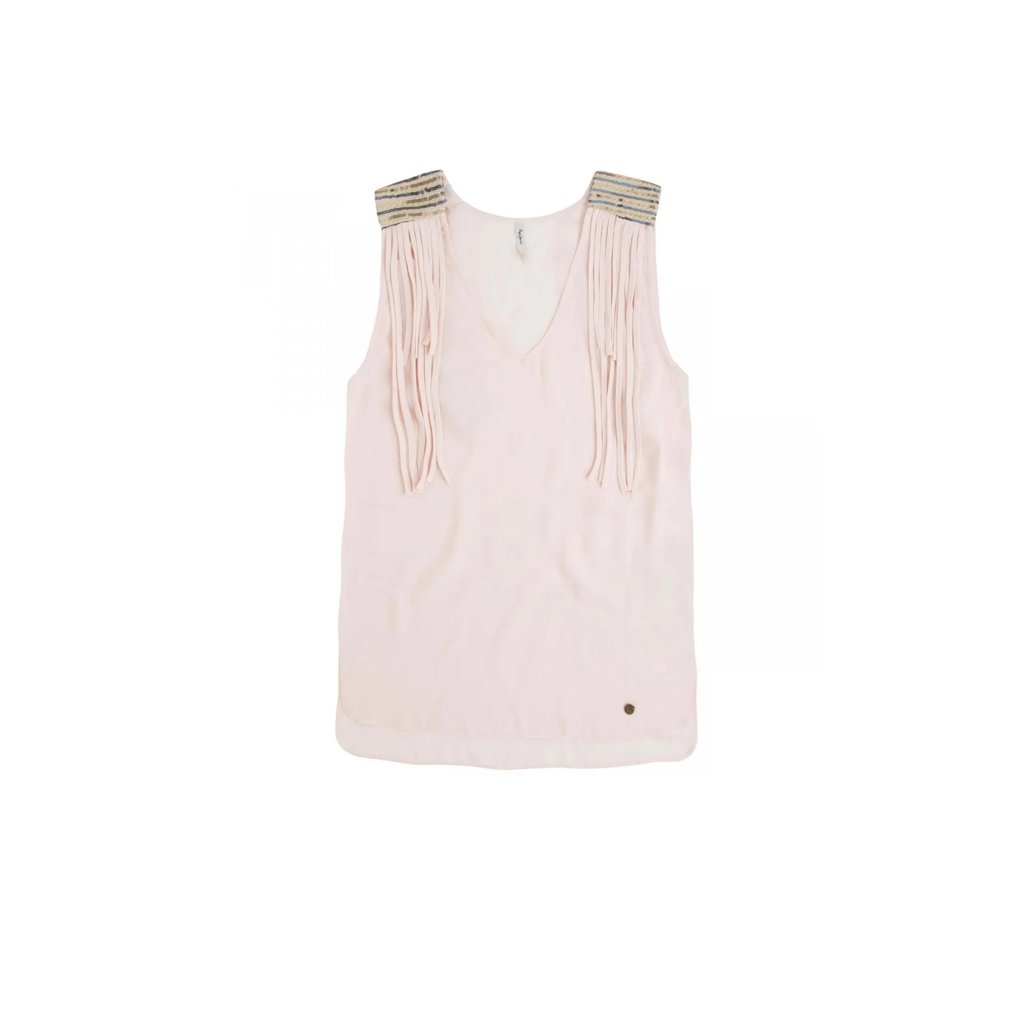 P.E.P.E J.E.A.N.S - Women 'Pale pink' Sleeveless with fringes Elisse Tops Blouse PJ882