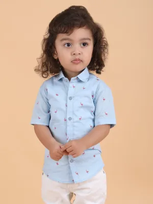 Polka Tots Half Sleeves Flamingo print Shirt - Blue