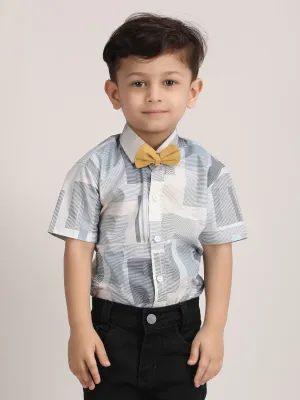 Polka Tots Half Sleeves Shirt with Bow Tie - Grey