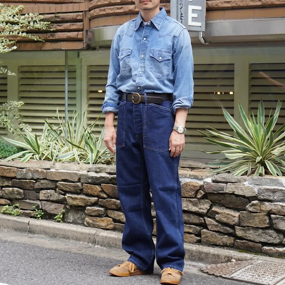 POST O'ALLS - Army Pants - Herringbone Denim Double Indigo - 1301-HBI