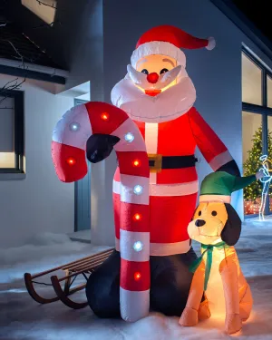 Pre-Lit Inflatable Flashing Santa with Candy Cane, 6 ft