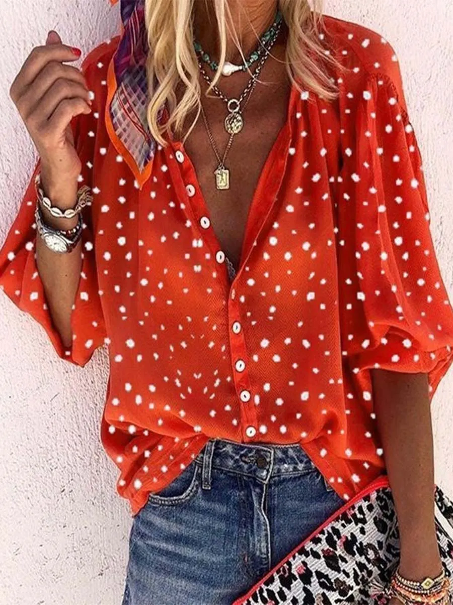 Printed Lapel Loose Shirt