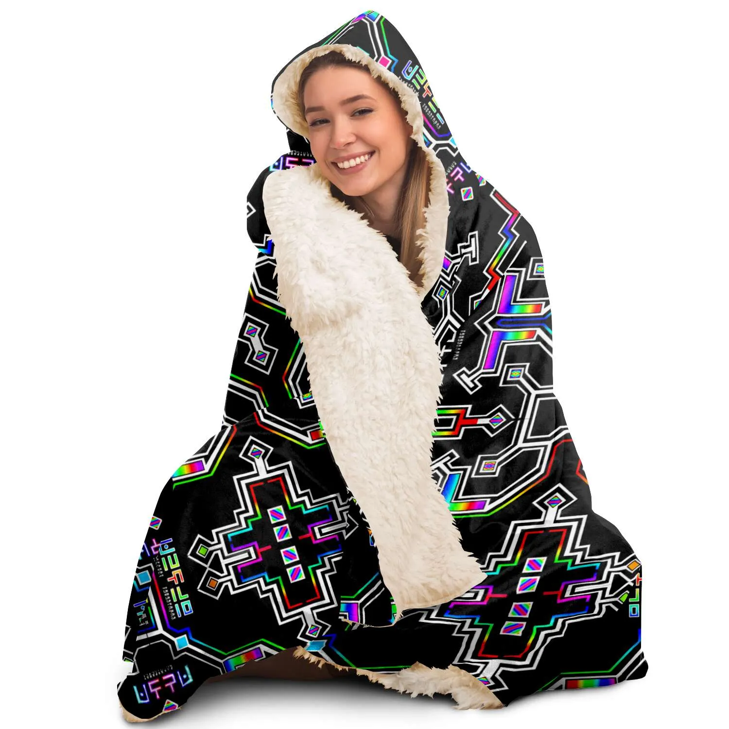 Prismatic Grid Hooded Blanket