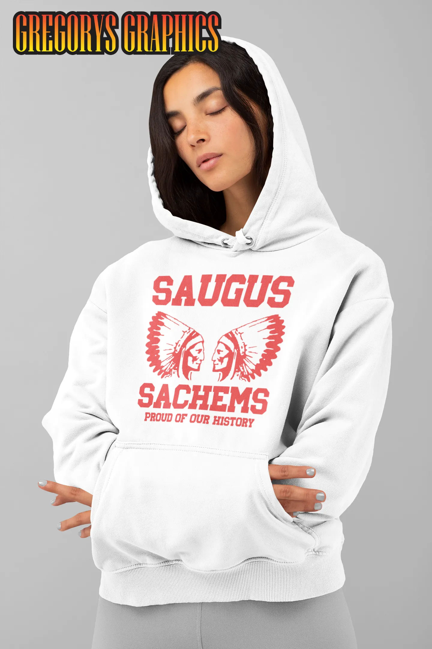 Proud Saugus Sachem White Hoodie - Adult Sizes