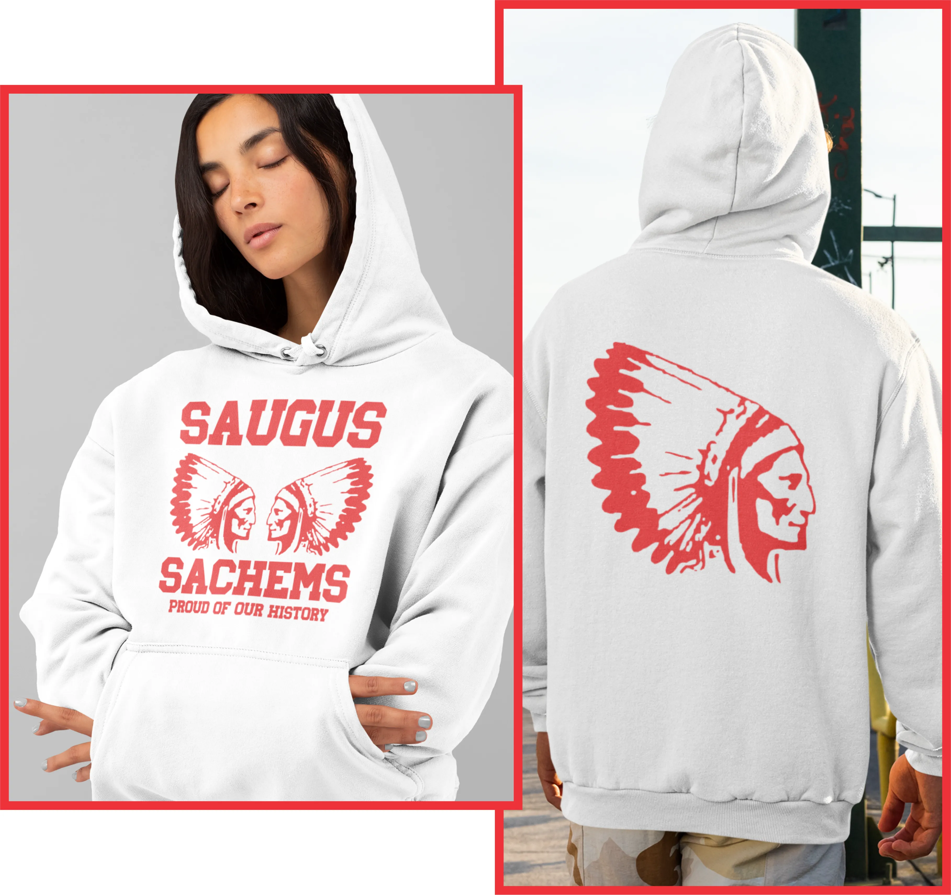 Proud Saugus Sachem White Hoodie - Adult Sizes