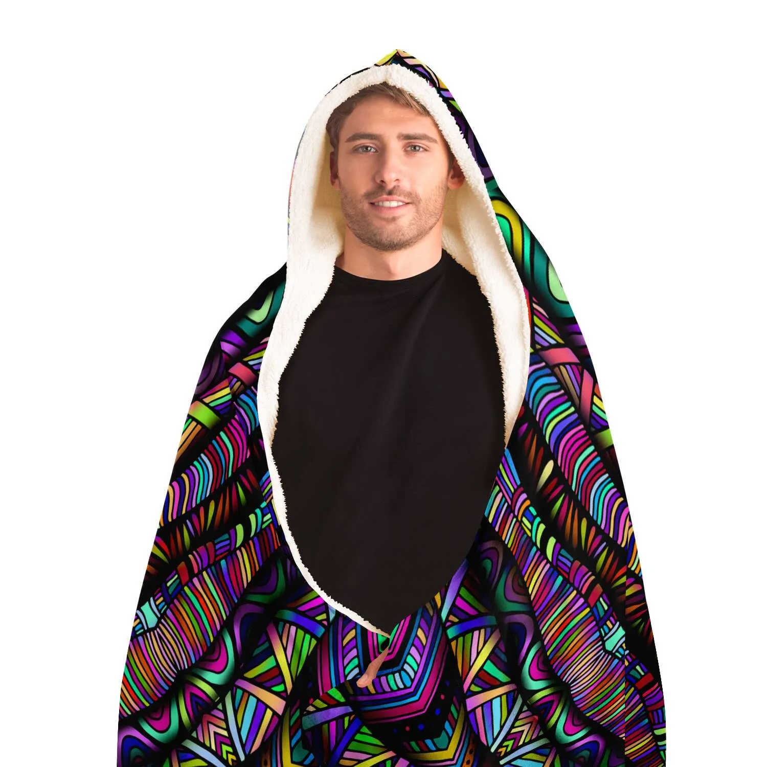 Rainbow Tribe Hooded Blanket Sherpa