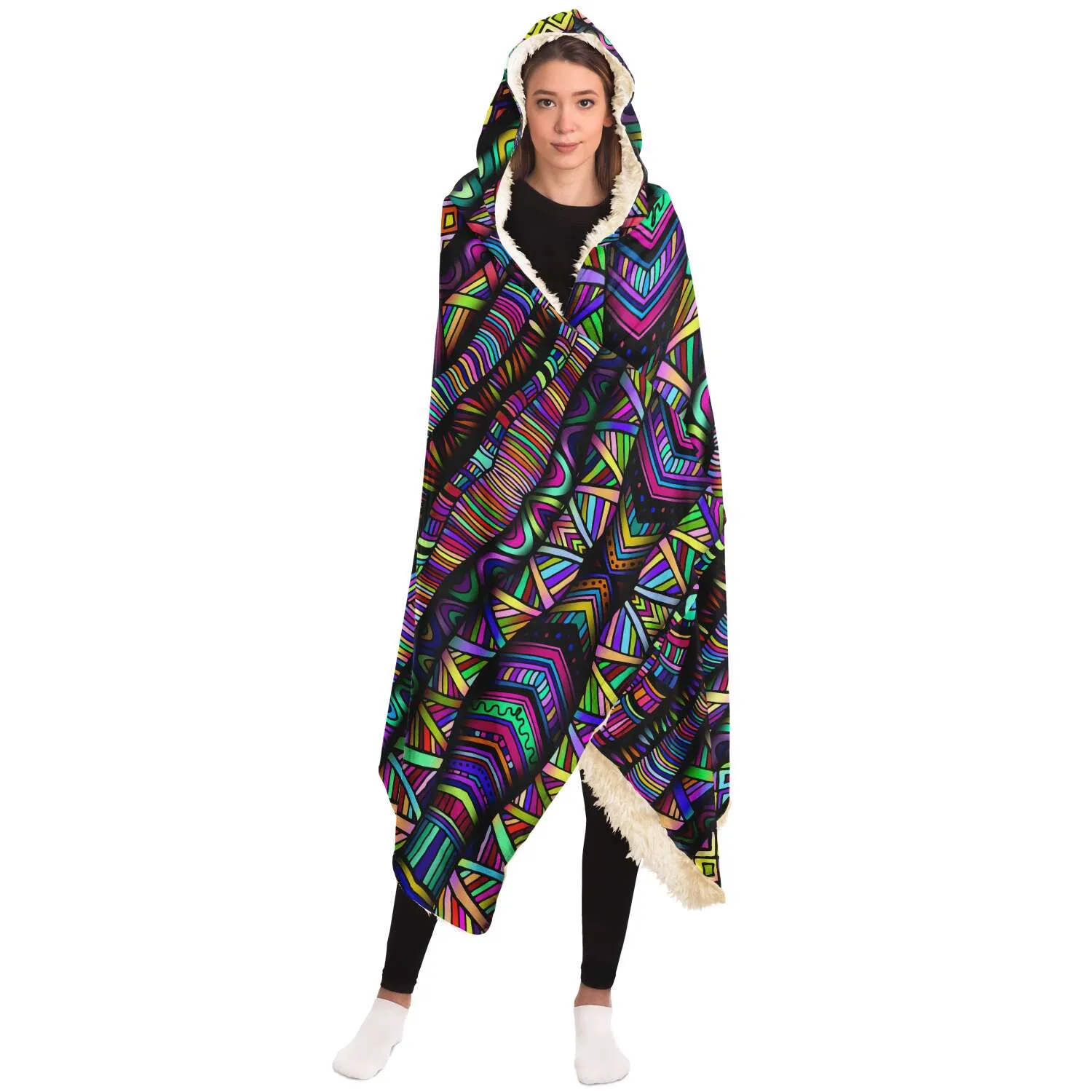 Rainbow Tribe Hooded Blanket Sherpa