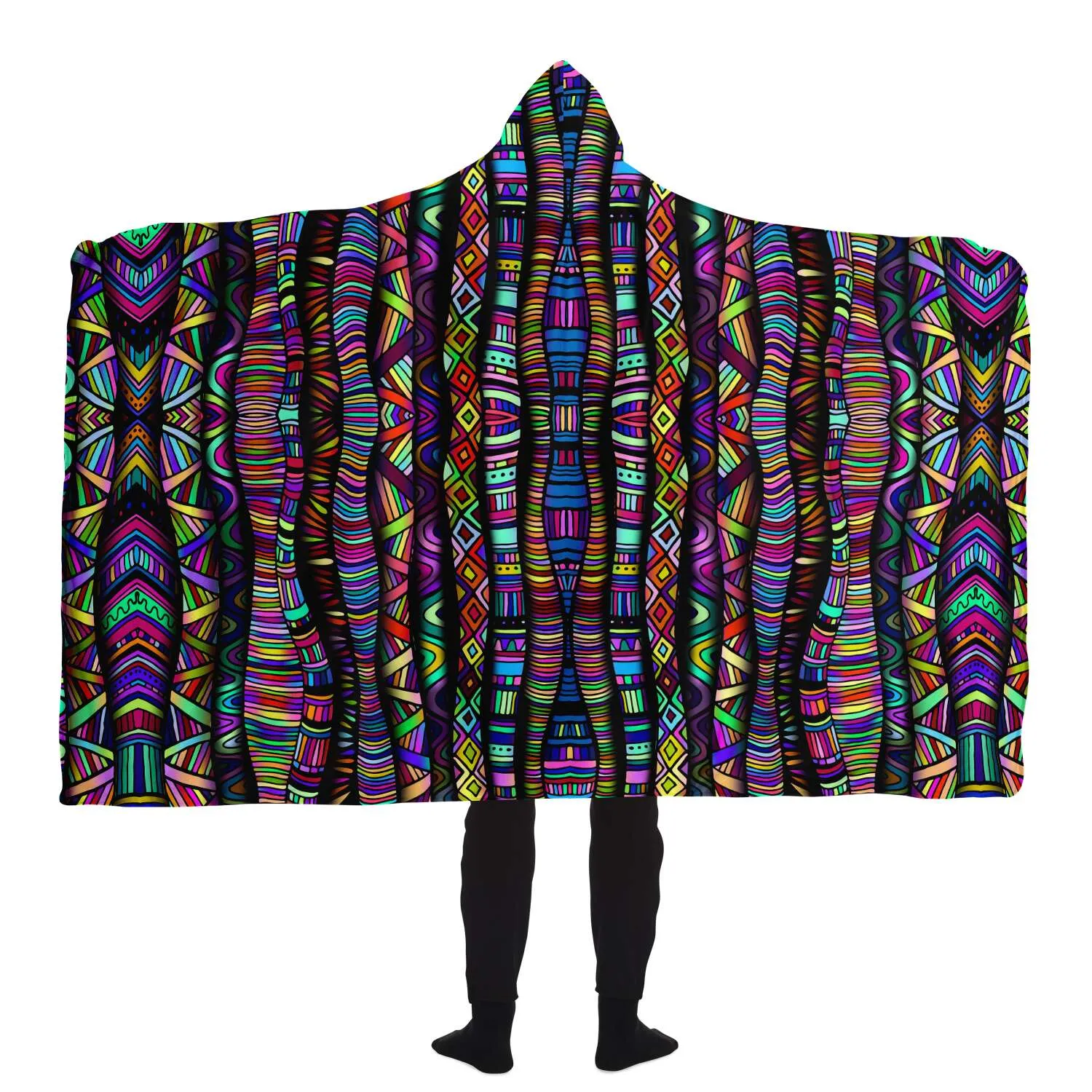 Rainbow Tribe Hooded Blanket Sherpa