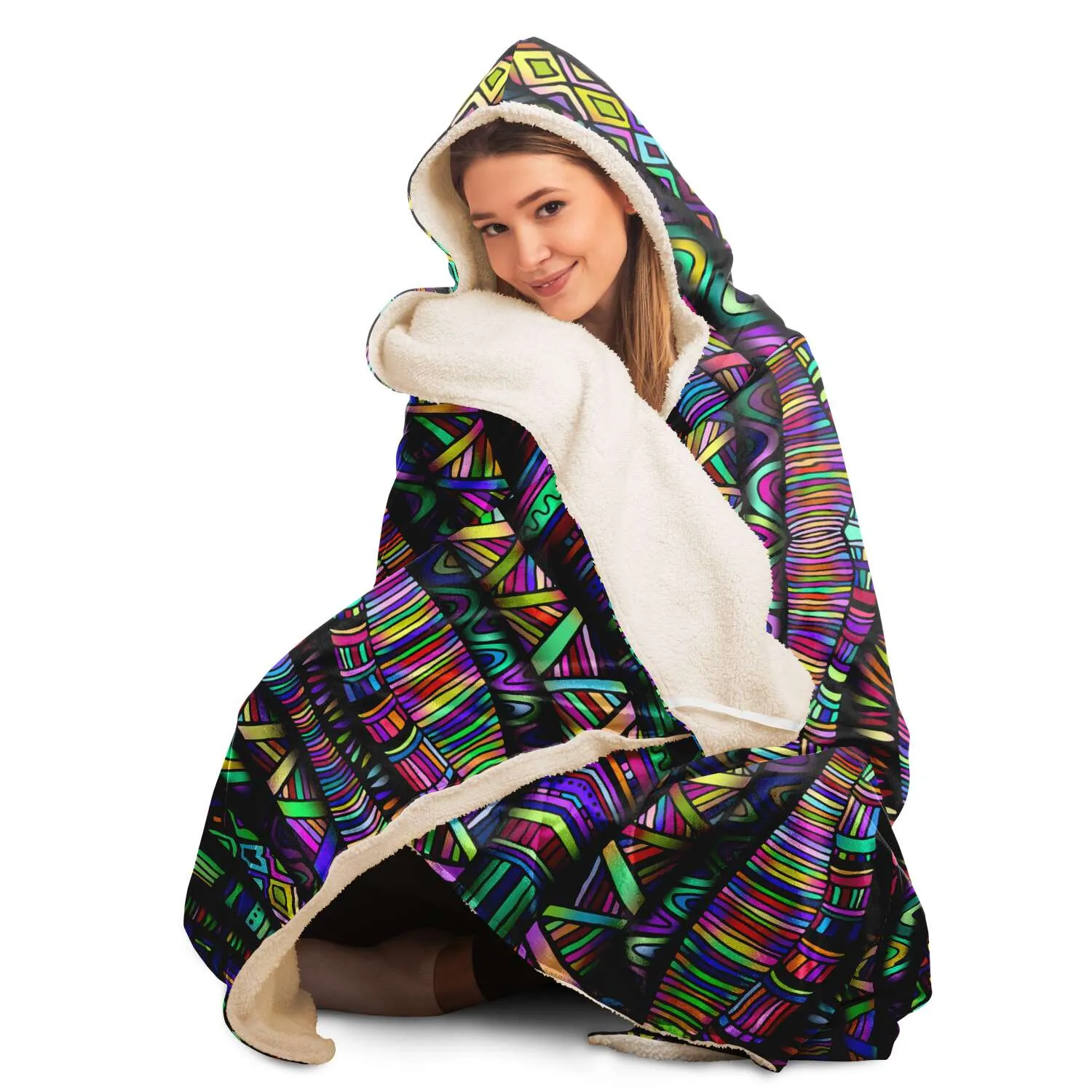 Rainbow Tribe Hooded Blanket Sherpa