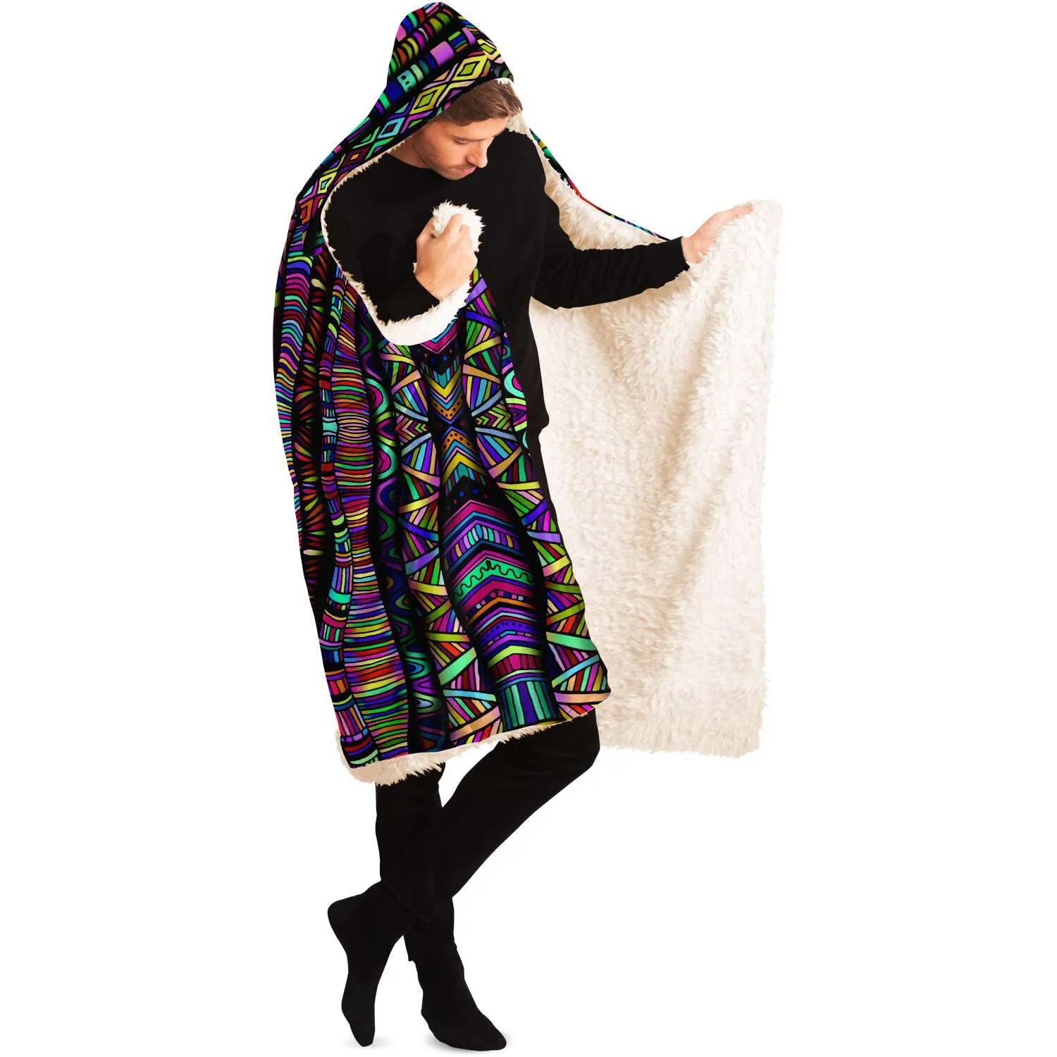 Rainbow Tribe Hooded Blanket Sherpa