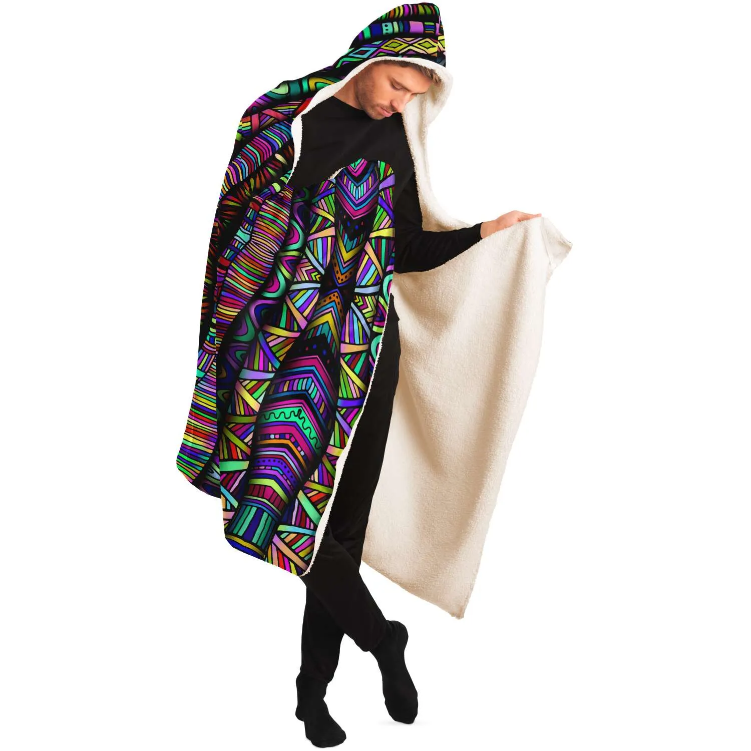 Rainbow Tribe Hooded Blanket Sherpa