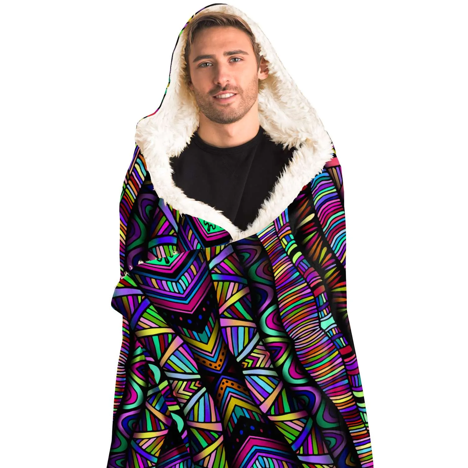 Rainbow Tribe Hooded Blanket Sherpa