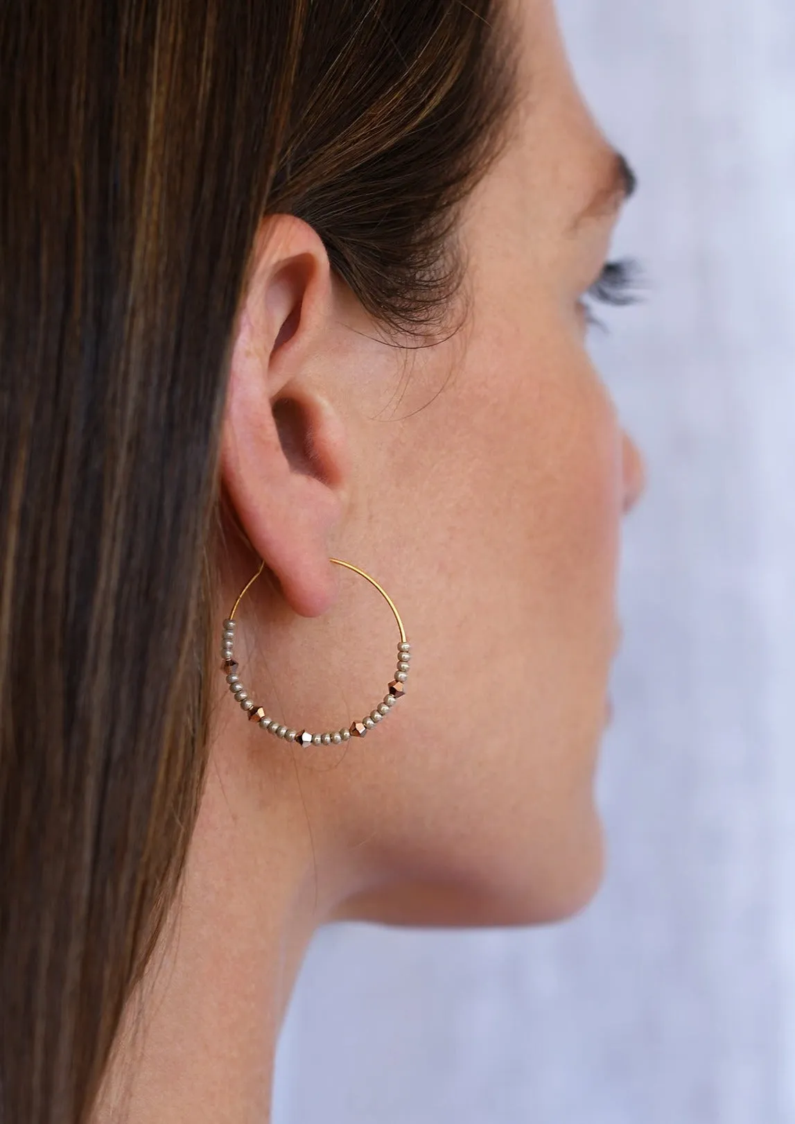 Small Crystal Hoops - TAUPE