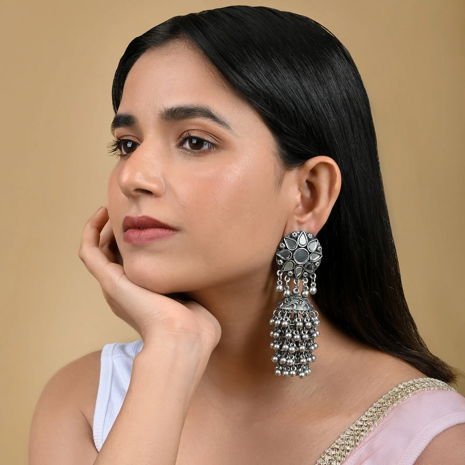 Teejh Ekiya Silver Oxidised Ghungroo Earring