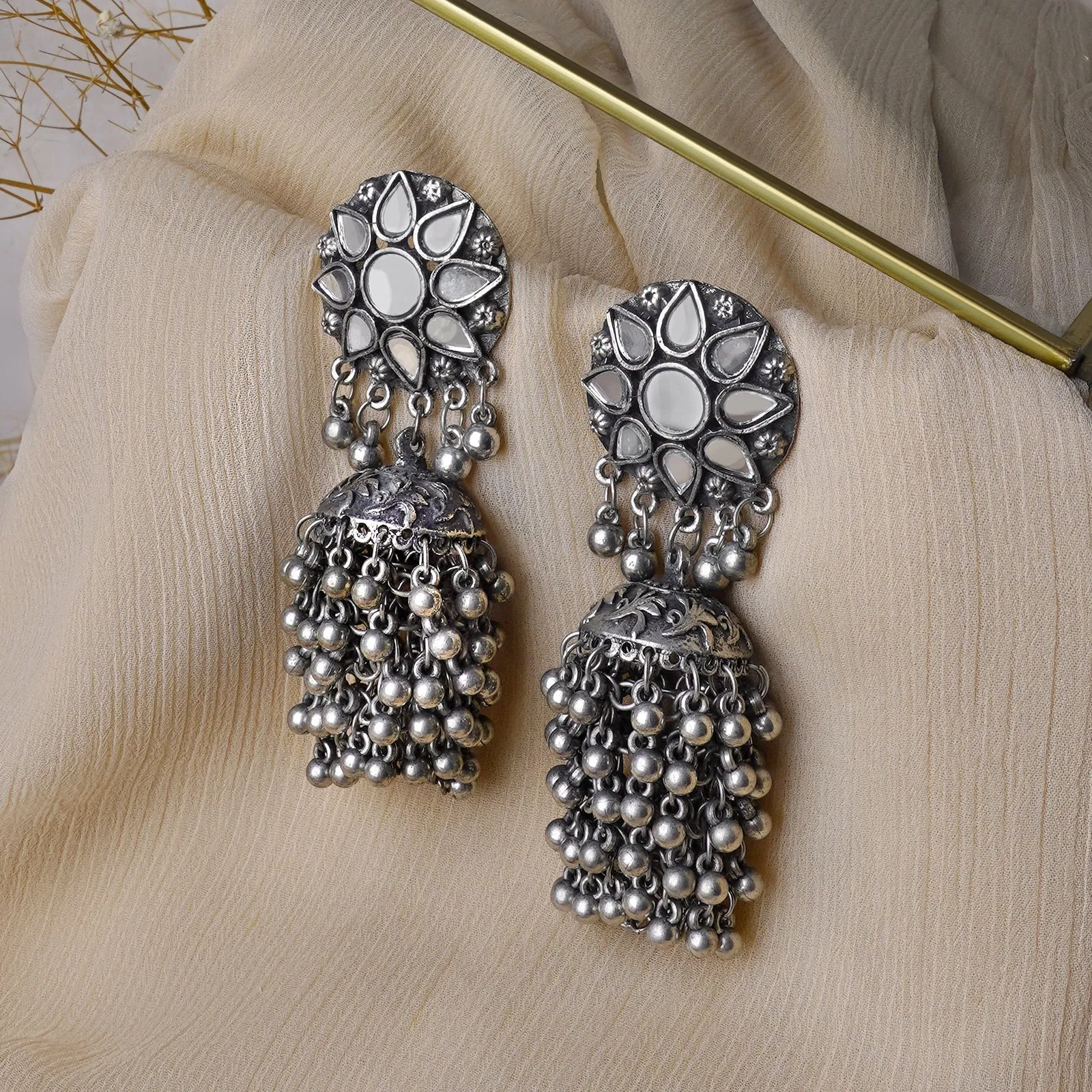 Teejh Ekiya Silver Oxidised Ghungroo Earring