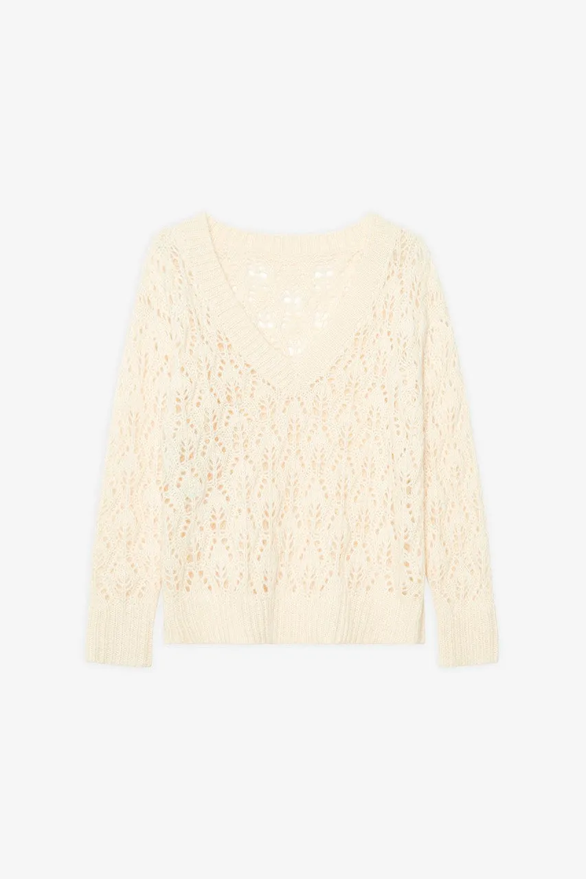 V-neck Knit Pullover in off-white by NUD