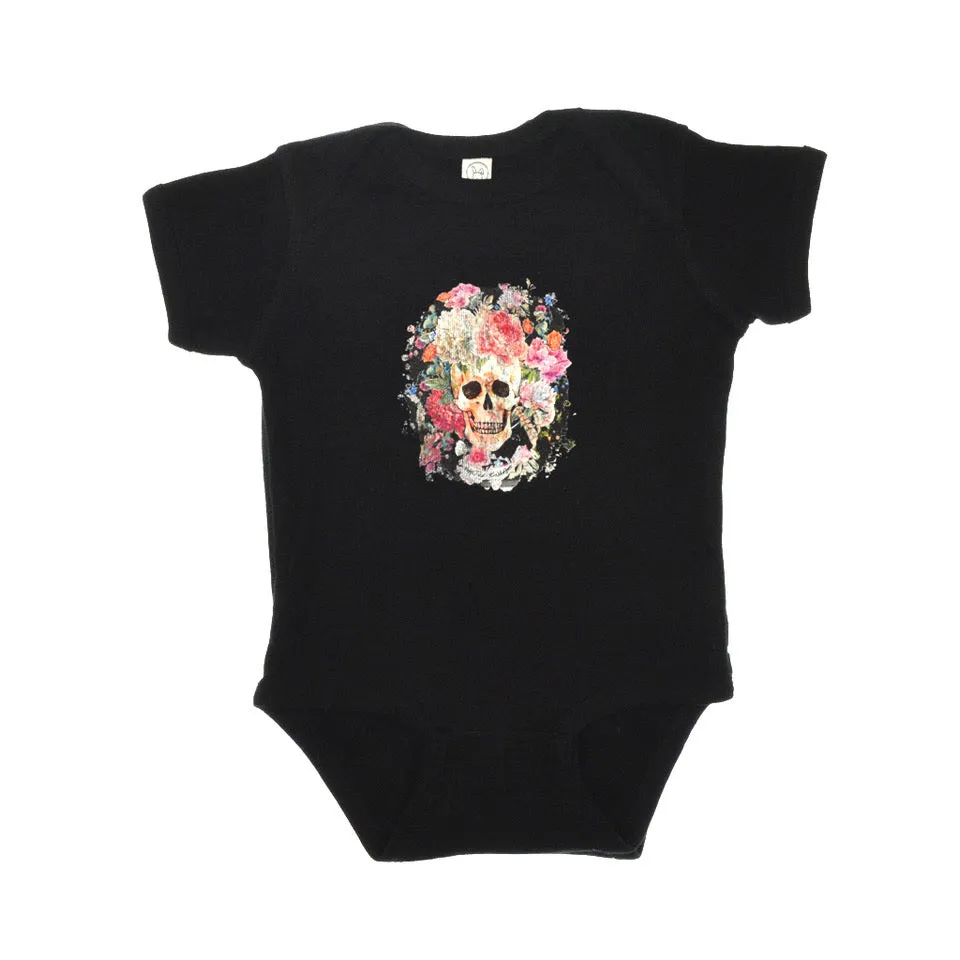 Walter Knabe Infant Onesie Skull Floral Black