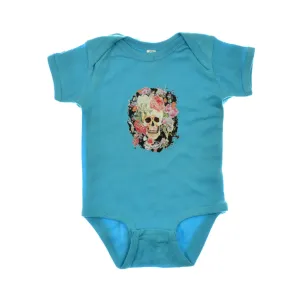 Walter Knabe Infant Onesie Skull Floral Turquoise